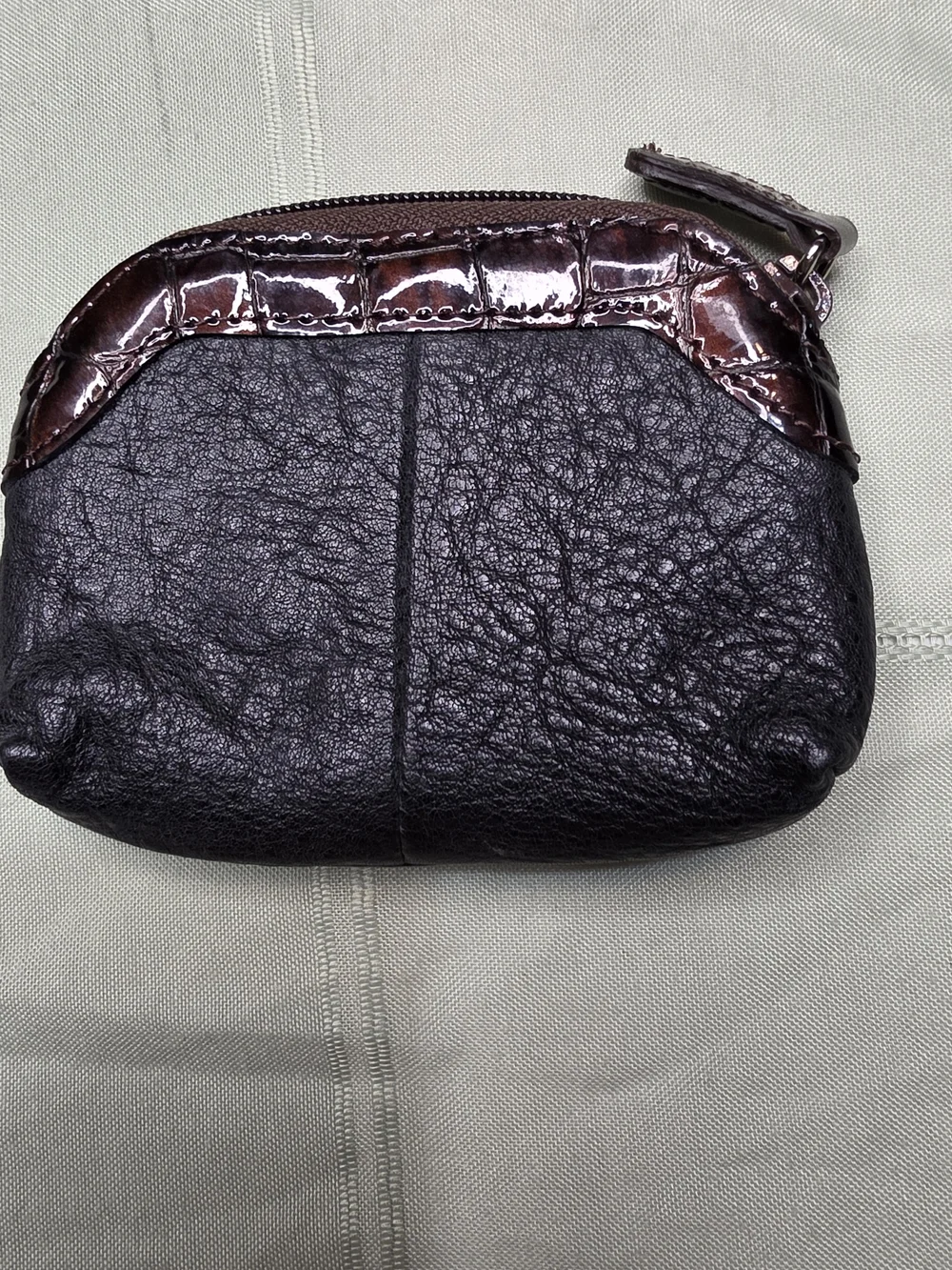 Brighton Black Pebbled Leather Heart Coin Purse Croc Embossed Trim Pouch